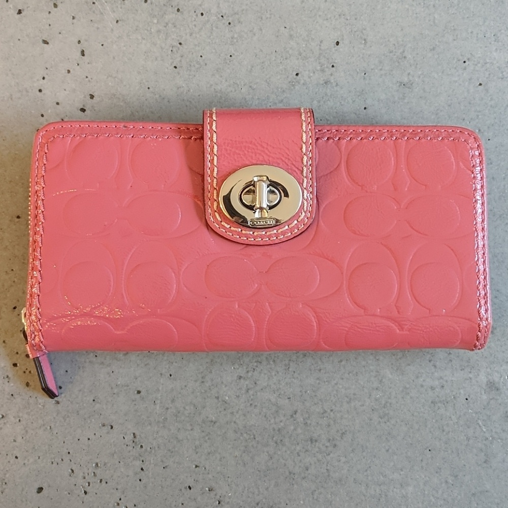 COACH Embossed Patent Leather Turnlock Wallet